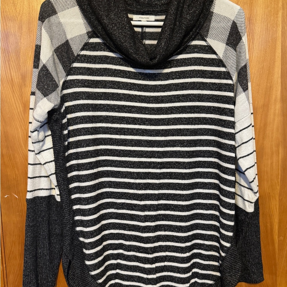 Maurices Black and White Striped Cowl Neck Sweater